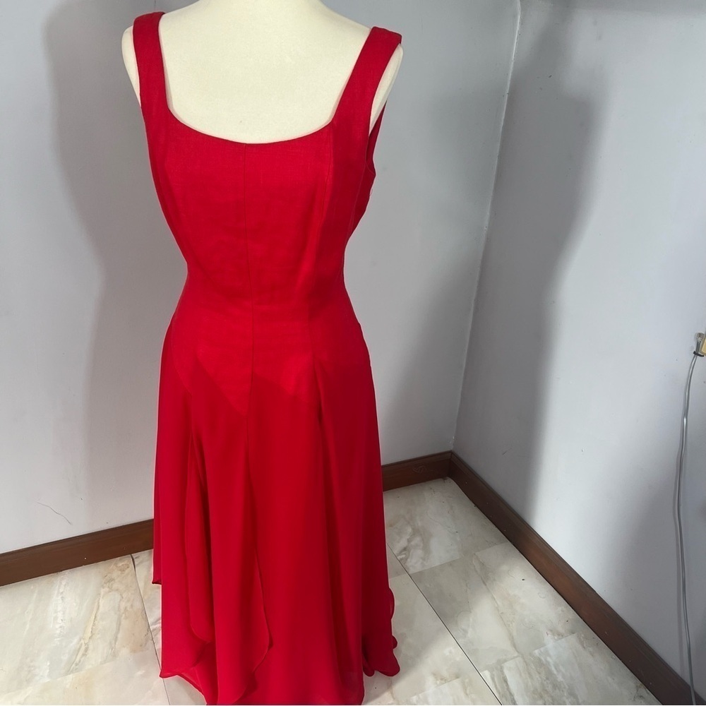 Vintage Kamisato Geary Roark red linen maxi dress classic formal cocktail vacay - Picture 3 of 12